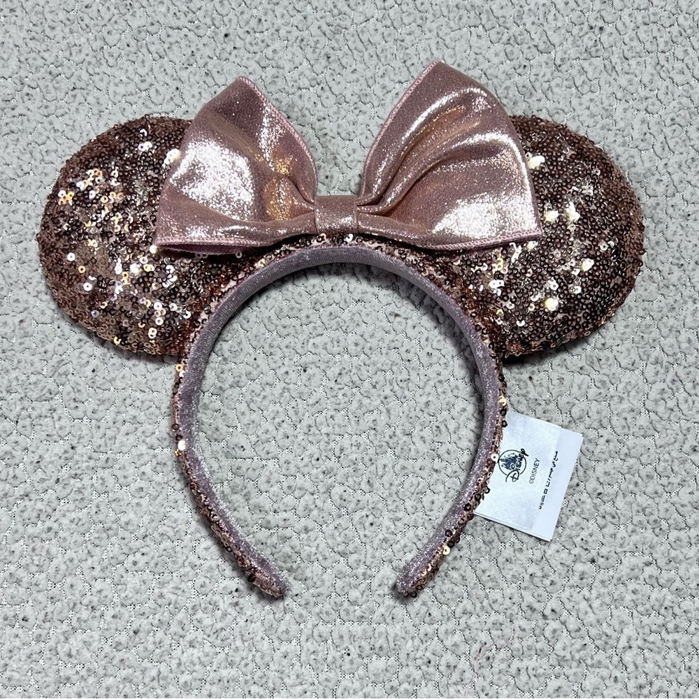 Disney Rose Gold Mickey Minnie Mouse Ears Headband Disneyland Sparkly Shiny Cute
